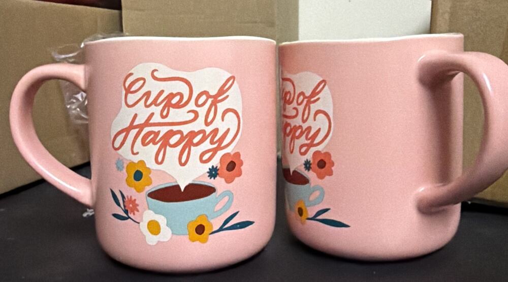 Opalhouse Stoneware Set Of 2 Coffee Mugs Cup of Happy Pink 16 oz